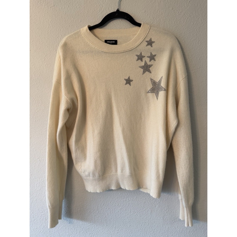 Zadig & Voltaire Gaby Strass Stars Cashmere &โ Wool Studded Sweater Cream, L
